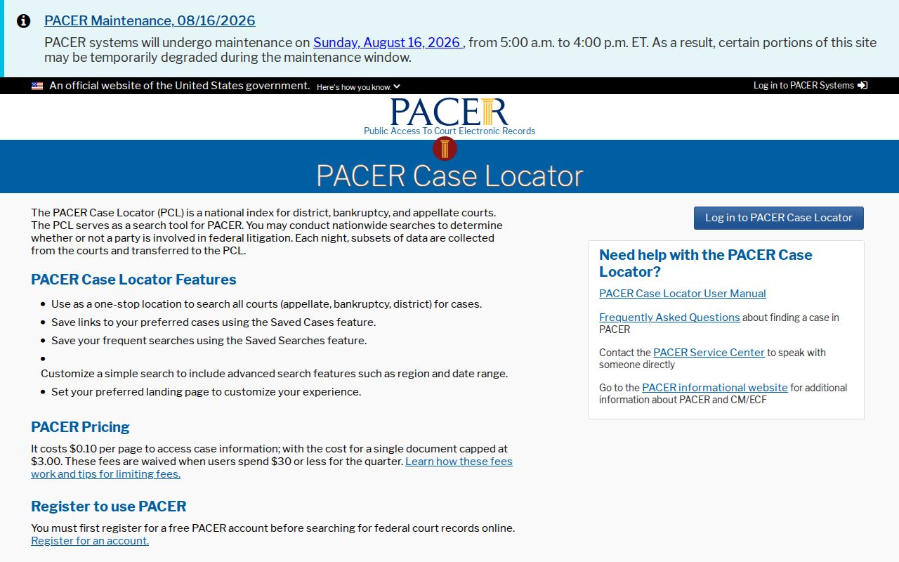 England court docket federal case locator comparison