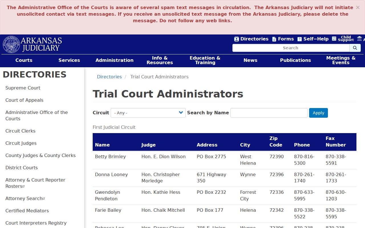 Lonoke County court docket trial court administrator contacts