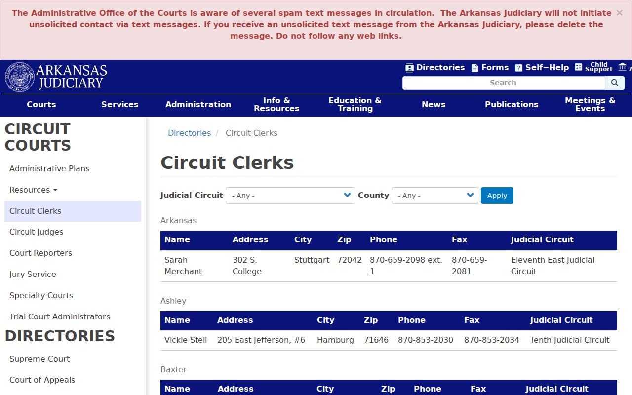 Lonoke County court docket Circuit Clerk directory listing