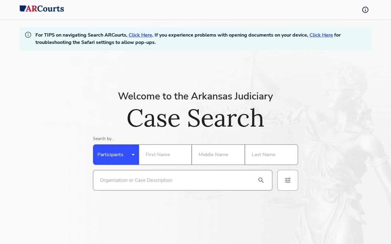 Lonoke County court docket search interface in Search ARCourts